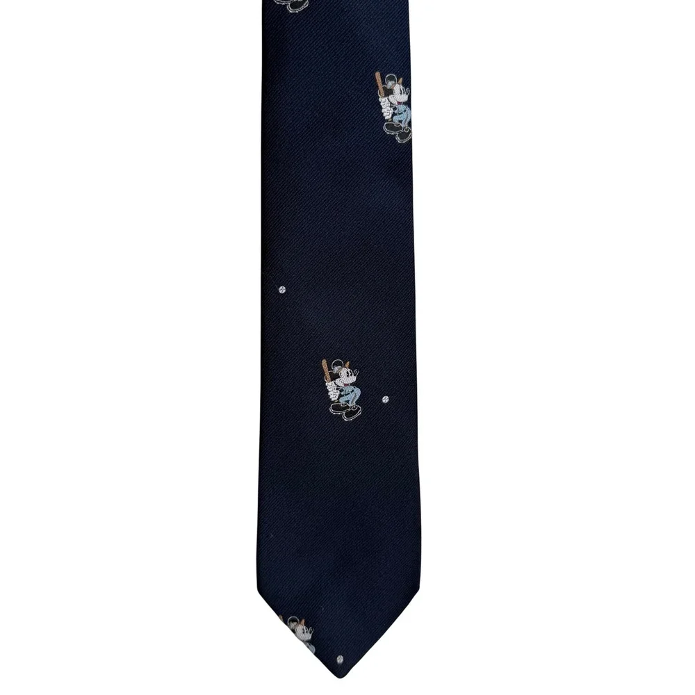 Disney Mickey Mouse Baseball Necktie Mens Navy Blue Embroidered Made in USA VTG